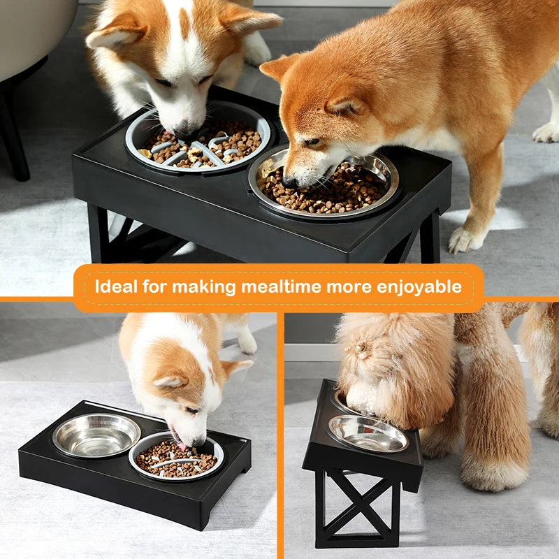 Adjustable Elevated Dog Bowls for Medium to Large Dogs: Comfortable Slow Feeder Bowl & 3 Heights  petlums.com   
