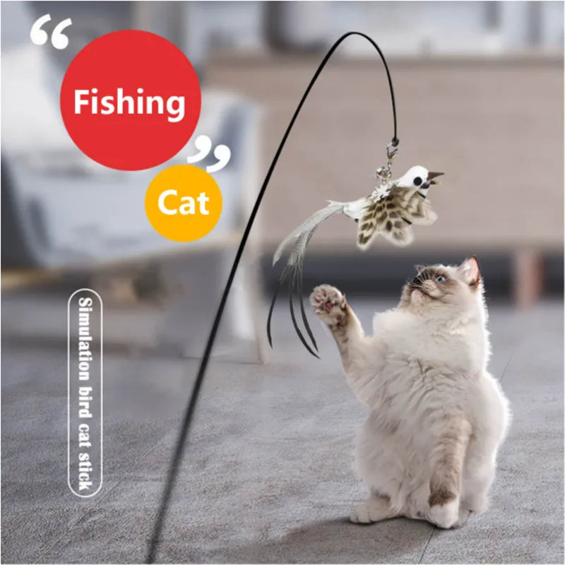 Interactive Cat Stick Toy with Feather Bird and Bell for Playful Kittens  petlums.com   