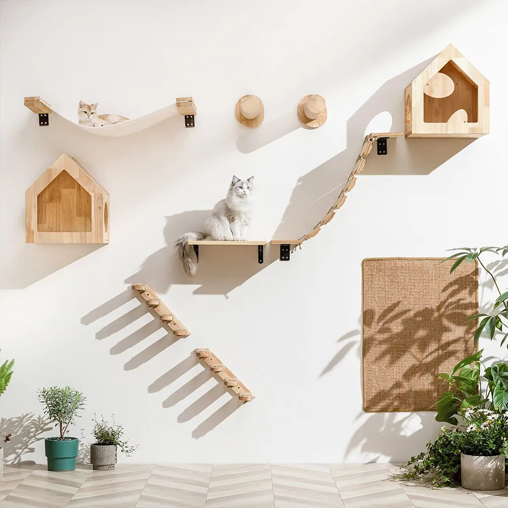 Cat Climbing Wall Mounted Step Stairway With Scratching Post For Cats Tree Jumping Furniture  petlums.com   