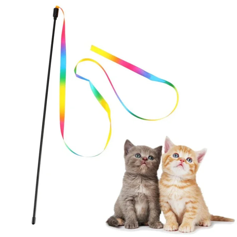 Rainbow Strips Cat Teaser Wand - Interactive Pet Toy for Cats  petlums.com   