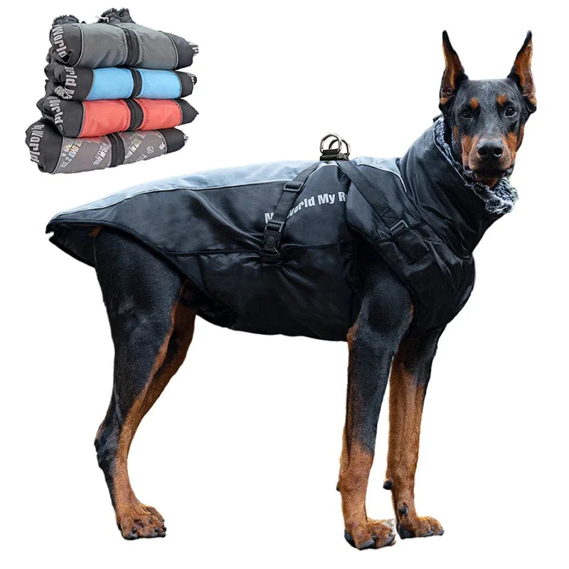 Winter Dog Coat with Harness & Furry Collar for Big Breeds - Keep Your Pet Warm & Stylish  petlums.com   