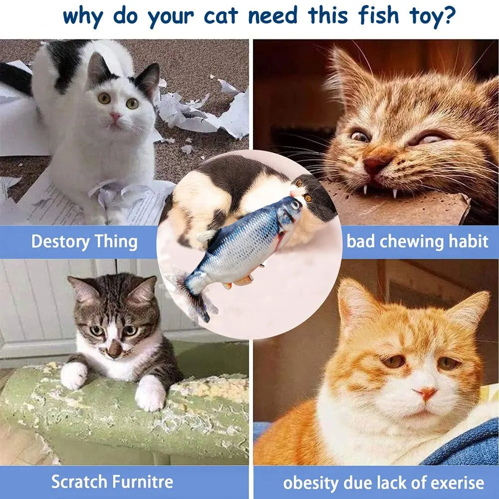Interactive 3D Pet Fish Toy USB Charger Plush Cat Chewing Toy  petlums.com   