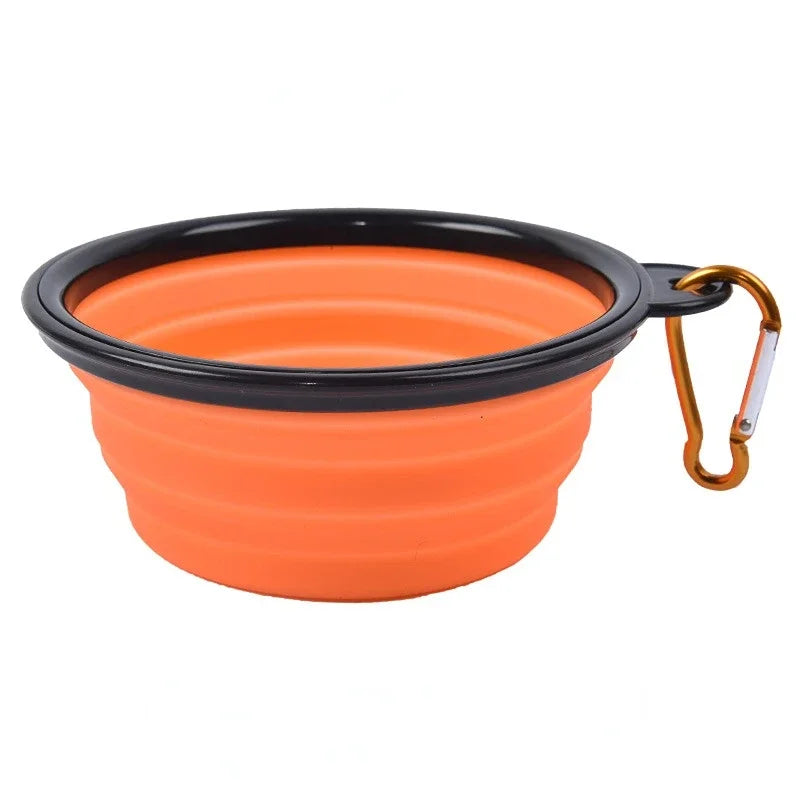 Large Collapsible Silicone Dog Bowl: Portable Travel Feeder  PetLums Orange 350ml 