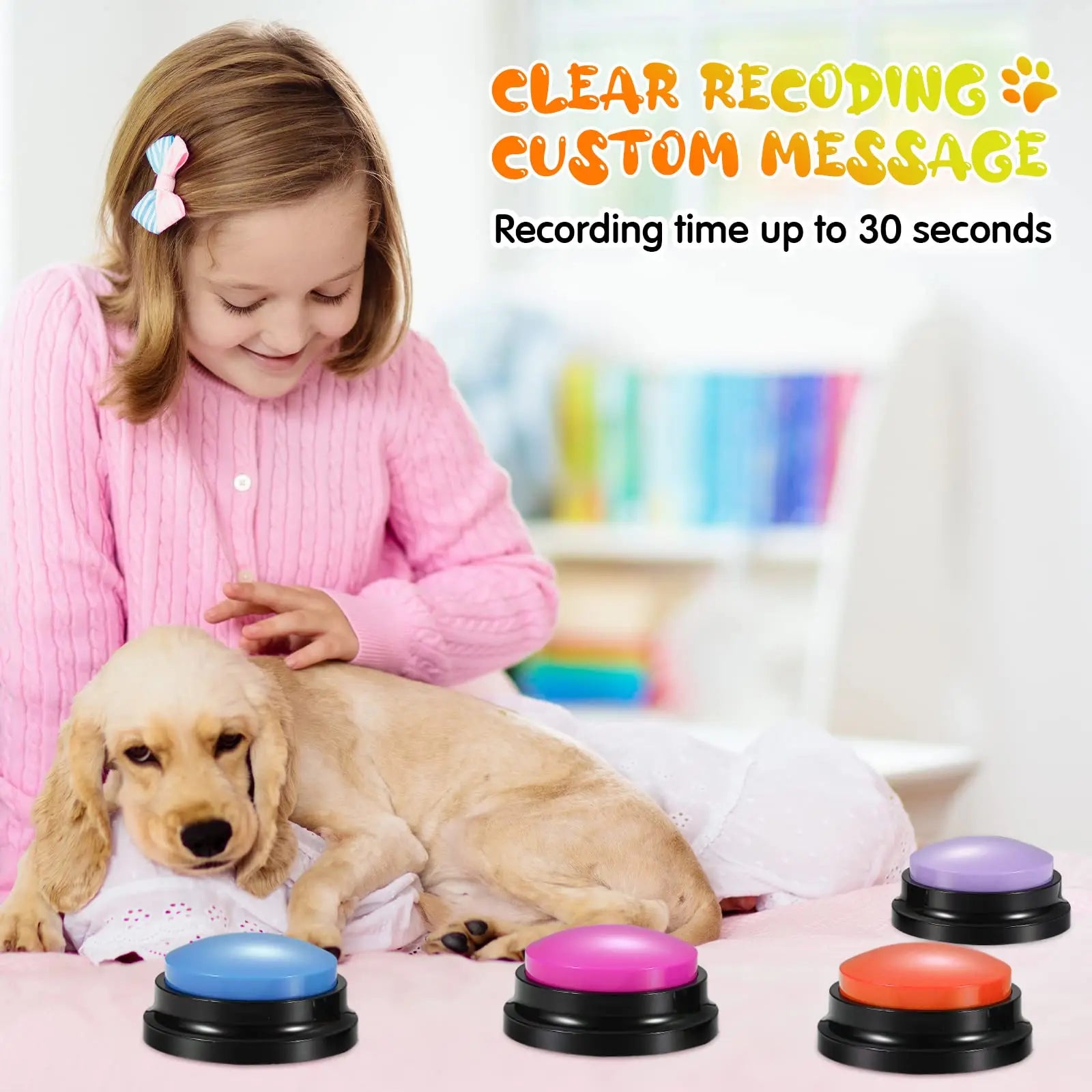 Voice Recording Button Dog Buttons for Communication Pet Training Buzzer 30 Second Record Playback Funny Gift for Study Office  petlums.com   