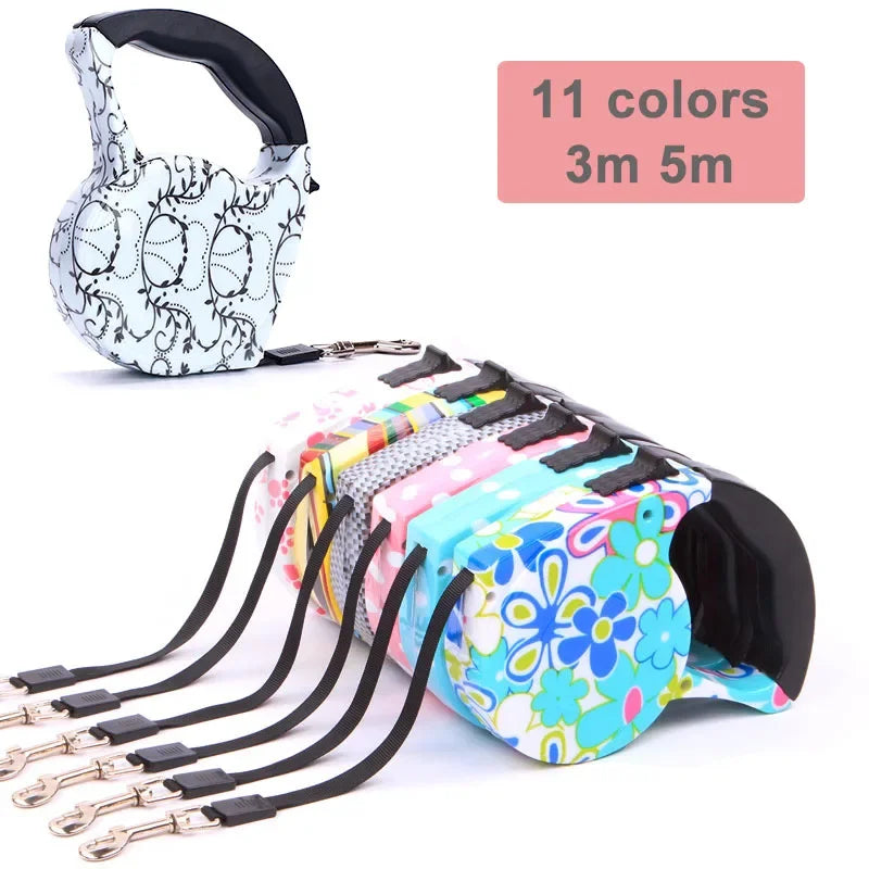 Retractable Dog Leash: Fashion Printed Auto Traction Rope for Small Pets  petlums.com   