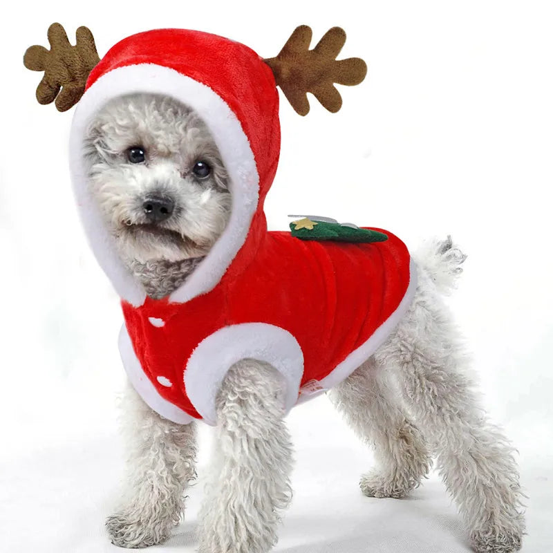 Elk Christmas Pet Costume: Festive Winter Flannel Coat for Cats Dogs Chihuahua Pug  petlums.com   