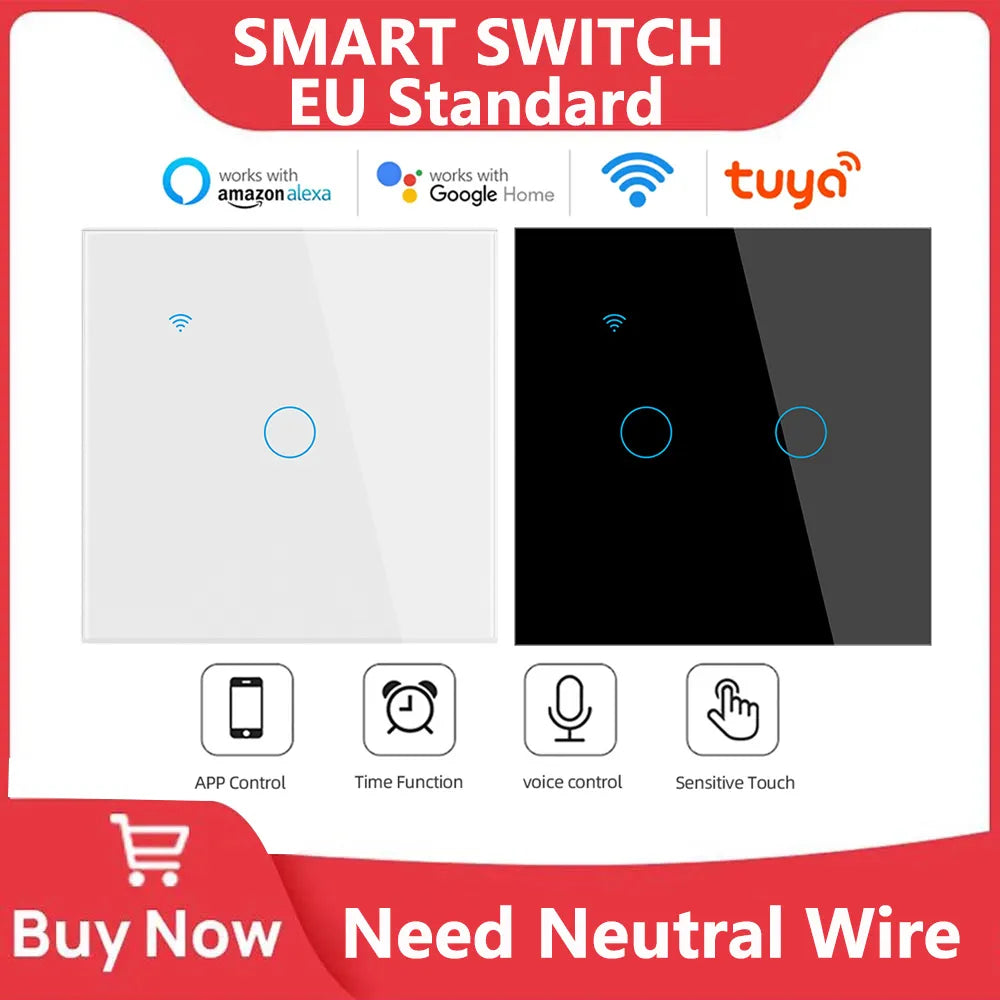 Smart WiFi Light Wall Switch: Voice Control, Remote Control, Timer Setting, Share Function - White/Black - Premium Materials  petlums.com   