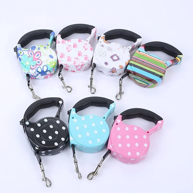 Retractable Dog Leash: Fashion Printed Auto Traction Rope for Small Pets  petlums.com   