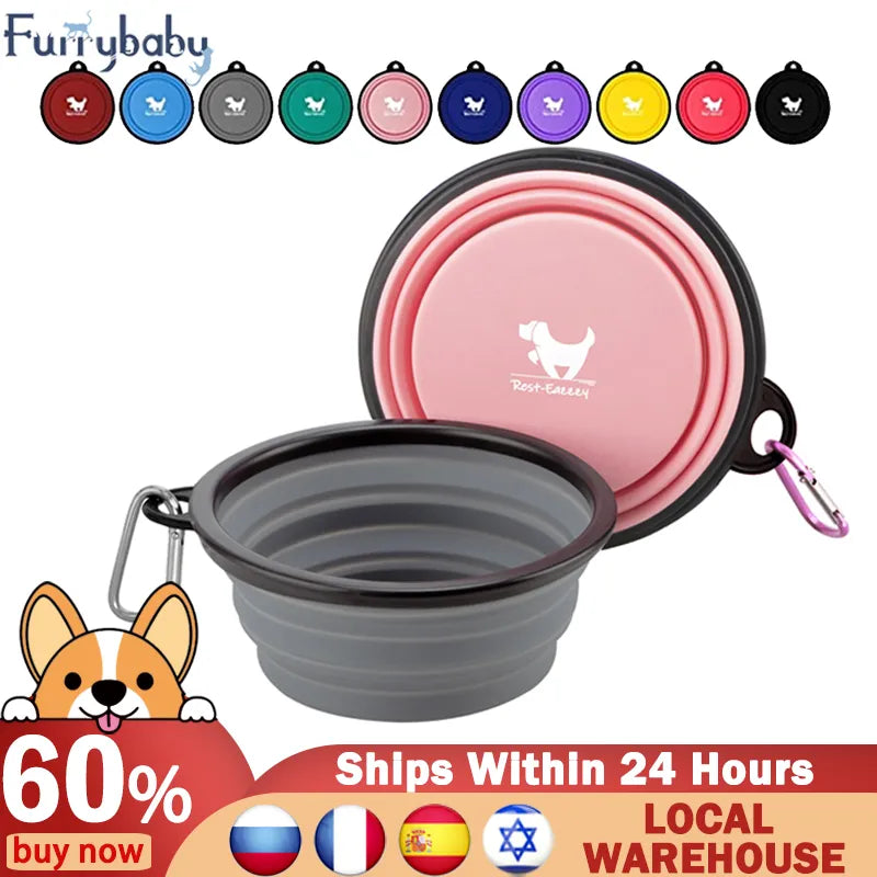 Furrybaby Large Collapsible Dog Silicone Bowl: Portable Pet Feeder for Outdoor Adventures  petlums.com   