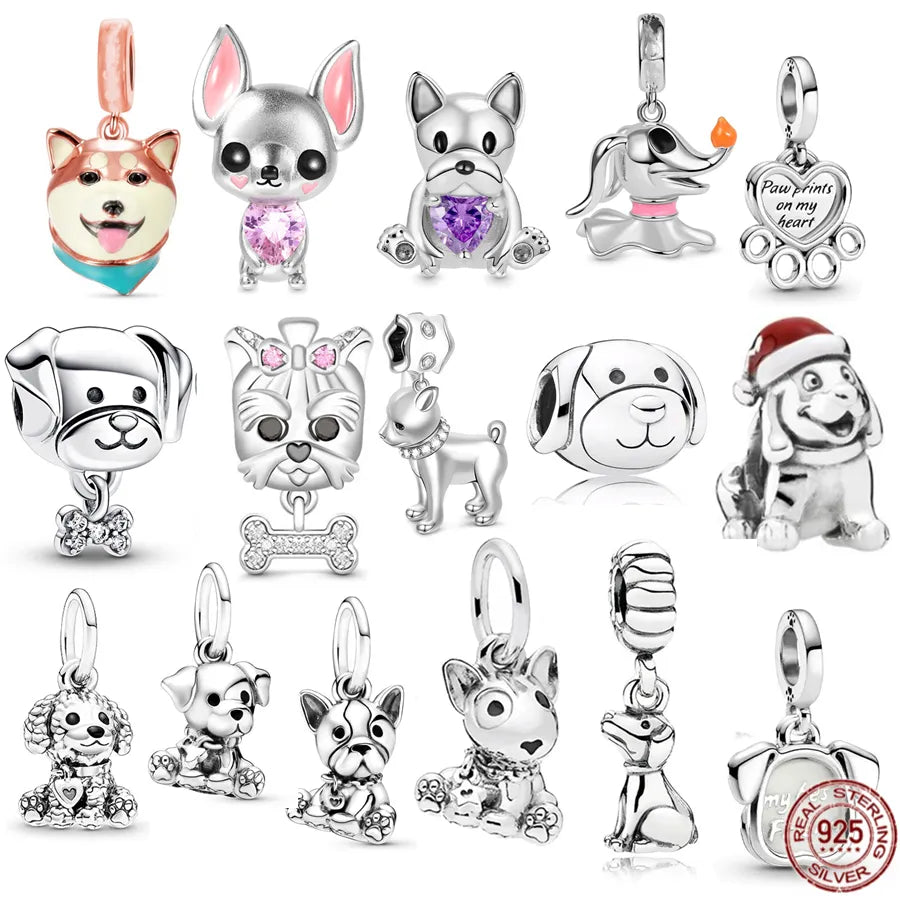 Sterling Silver Dog Charm Bead for Pandora Bracelet Jewelry  petlums.com   