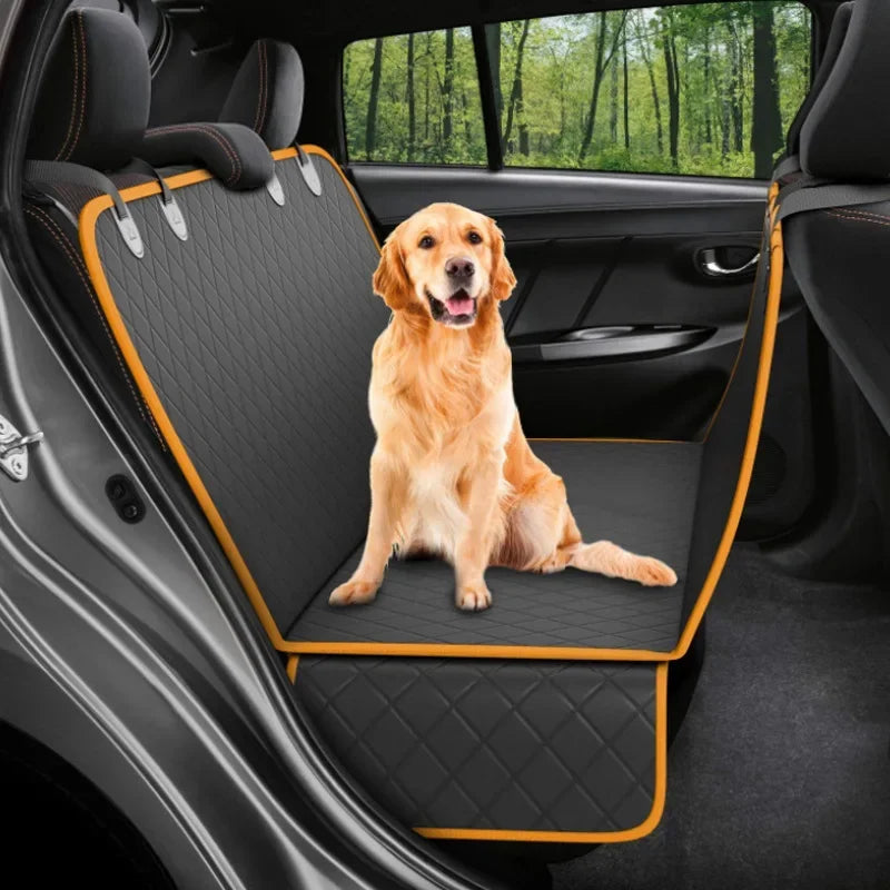 Waterproof Dog Car Seat Cover for Small Medium Large Dogs - Pet Travel Mat Hammock  petlums.com Black and orange  