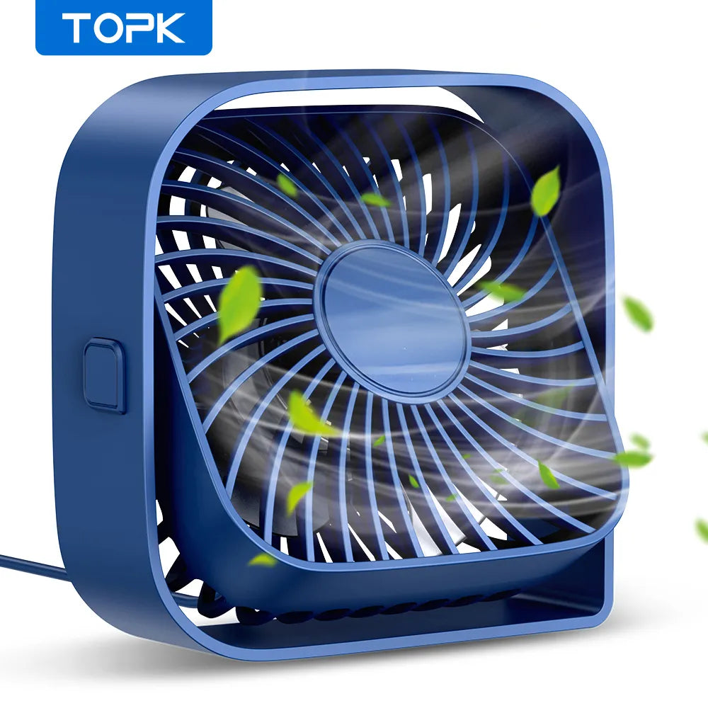 TOPK USB Desk Fan Strong Airflow & Quiet Operation Three-Speed Wind Mini Table Fan 360° Rotatable Head for Home Office Bedroom  petlums.com   