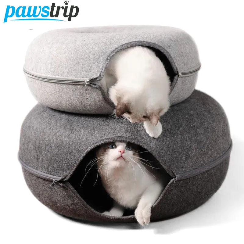 Donut Cat Bed with Interactive Tunnel Toys & Kitten House Basket  petlums.com   