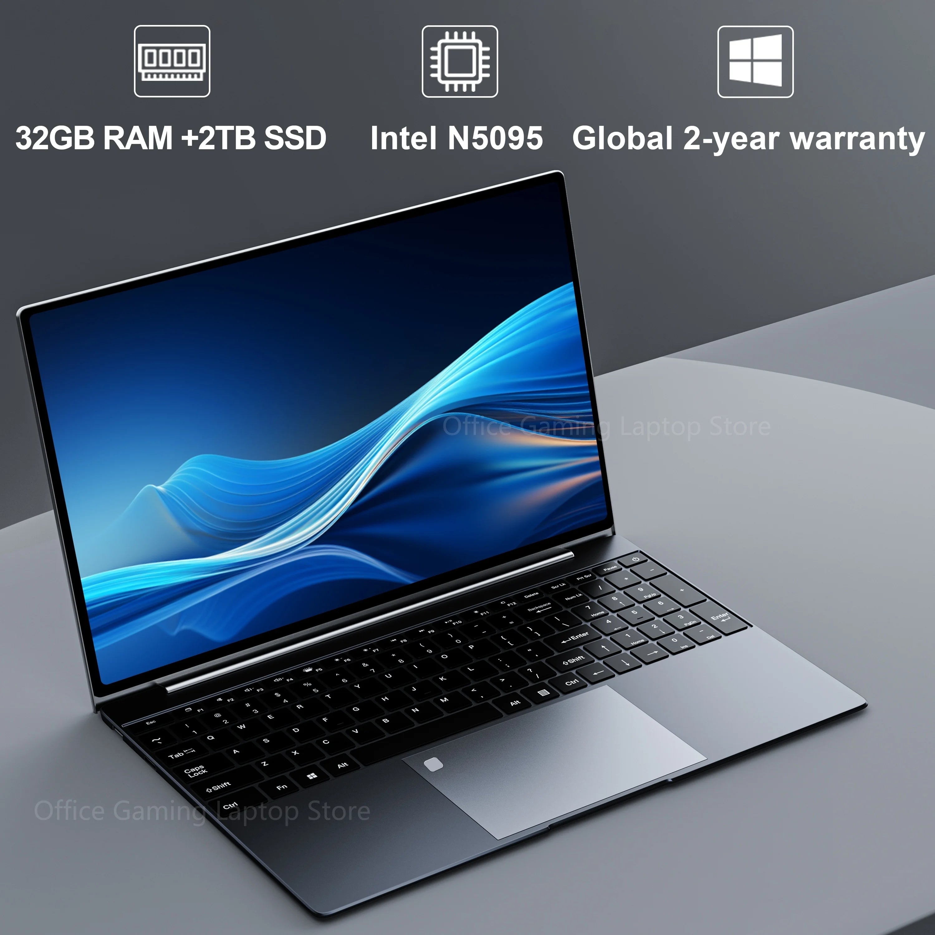 2024 New Laptop 15.6 Inch 2TB SSD Windows 11 Pro Portatiles Ordenador Intel N5095 Office Computer PC with Fingerprint Unlocking  PetLums.com   