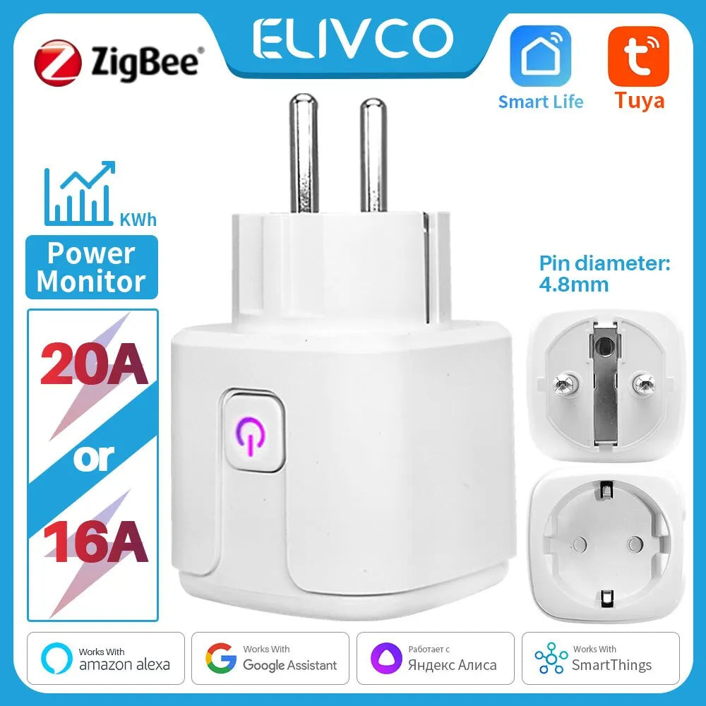 Smart Plug with Power Monitor & Voice Control for EU Zigbee: Alexa Google Home  petlums.com   