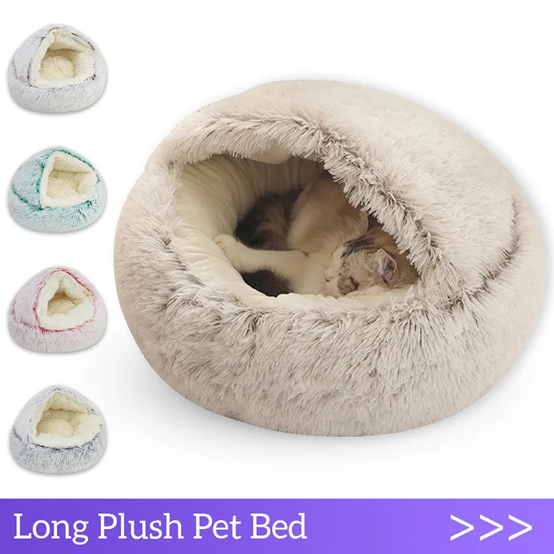 Winter Plush Cat Bed: Cozy Cushion House for Small Dog Sleep  petlums.com   