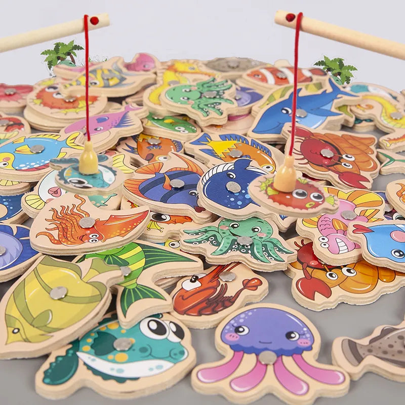 Wooden Magnetic Fishing Game: Educational Parent-Child Toy for Marine Life Exploration  petlums.com   
