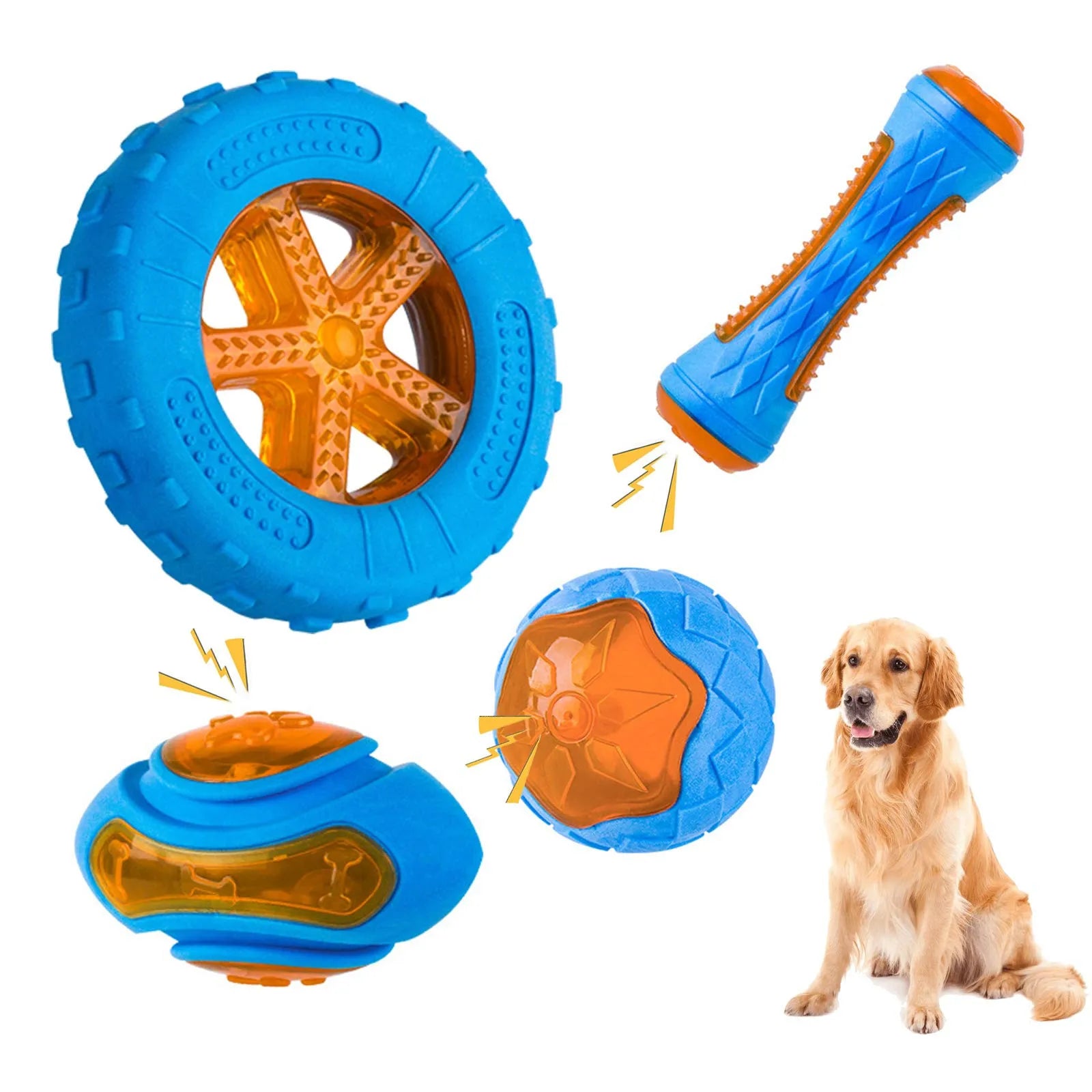 Rubber Dog Toys for Dog Chewing Bite Resistant Squeaky Training Playing Toy Interactive Dog Toys for Large Dogs Teeth Cleaning  petlums.com   