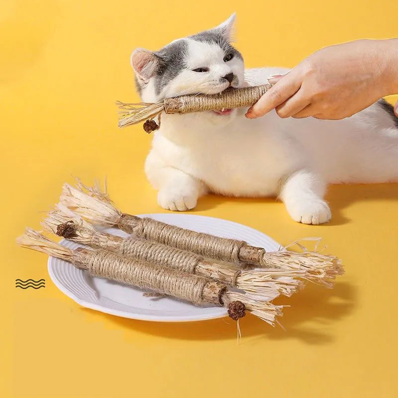 Cat Chew Stick Toy: Natural Dental Health Hemp Rope Entertainer & Freshener  petlums.com   