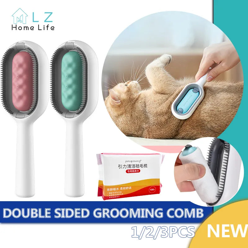 Double-Sided Pet Hair Grooming Comb: Salon-Level Easy Cleaning & Removal  petlums.com   