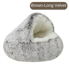Calming Round Pet Bed House with Self-Warming Plush Design