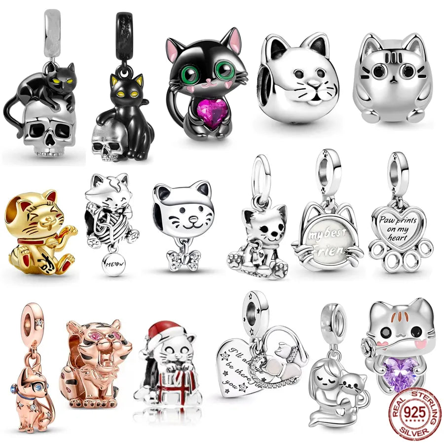 Sterling Silver Pet Cat Dangle Charm for Pandora Bracelet: Adorable Jewelry Gift  petlums.com   