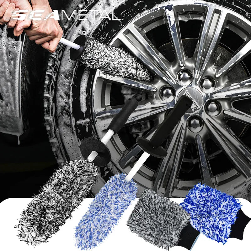 Car Wash Microfiber Cleaning Gloves & Brushes Kit for Car Wheels  petlums.com   