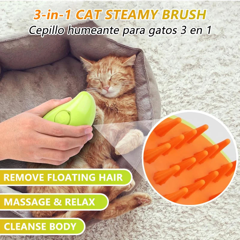 Cat Steamy Electric Spray Pet Grooming Brush: Shed-Free Hair Removal & Massage  petlums.com   