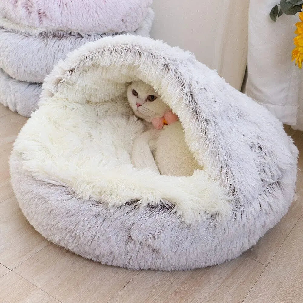 Round Plush Pet Bed with Cover: Cozy 2-in-1 Nest for Small Dogs  My Store   