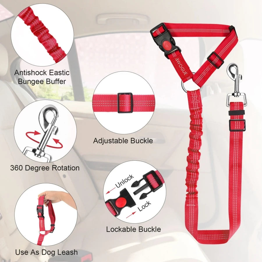 Pet products car seat belt dog leash with buffer elastic reflective safety rope leash dog rope  petlums.com   