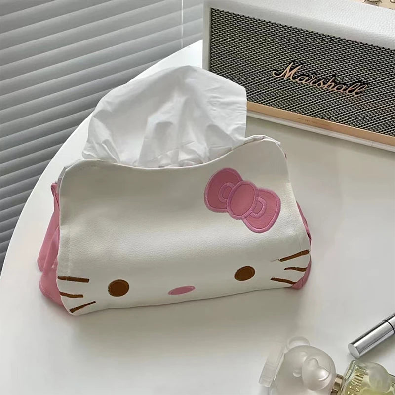 Hello Kitty KT Cat Tissue Box: Cute PU Leather Cartoon Paper Napkin Case Home Car Storage Girls Gift  petlums.com   