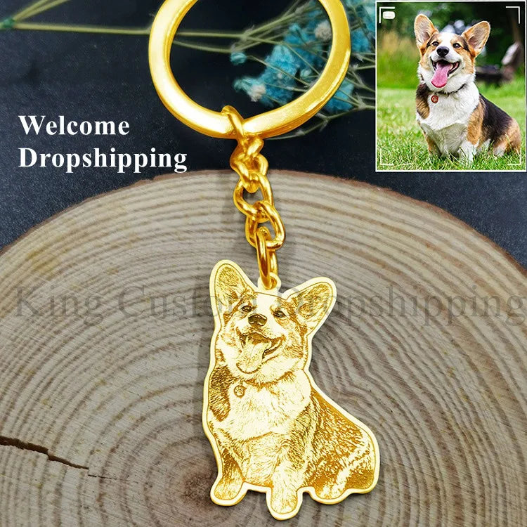 Cute Pet Engrave Photos Keychain: Personalized Cat Dog Memory Jewelry  petlums.com   