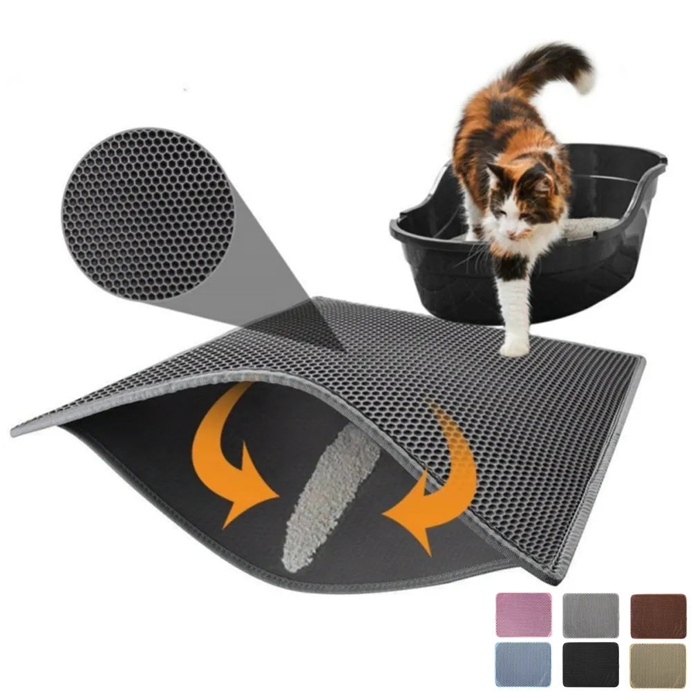 Cat Litter Mat: Waterproof Double Layer Trapping Box Clean Accessories  petlums.com   
