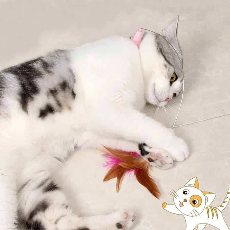 Interactive Cat Teaser Stick Collar Game & Feather Toys  petlums.com   