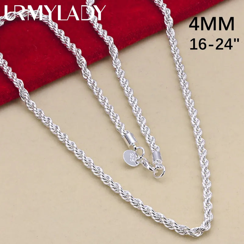 925 Sterling Silver Rope Chain Necklace: Elegant Unisex Jewelry  petlums.com 45cm  