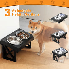 Adjustable Elevated Dog Bowls for Medium to Large Dogs: Comfortable Slow Feeder Bowl & 3 Heights
