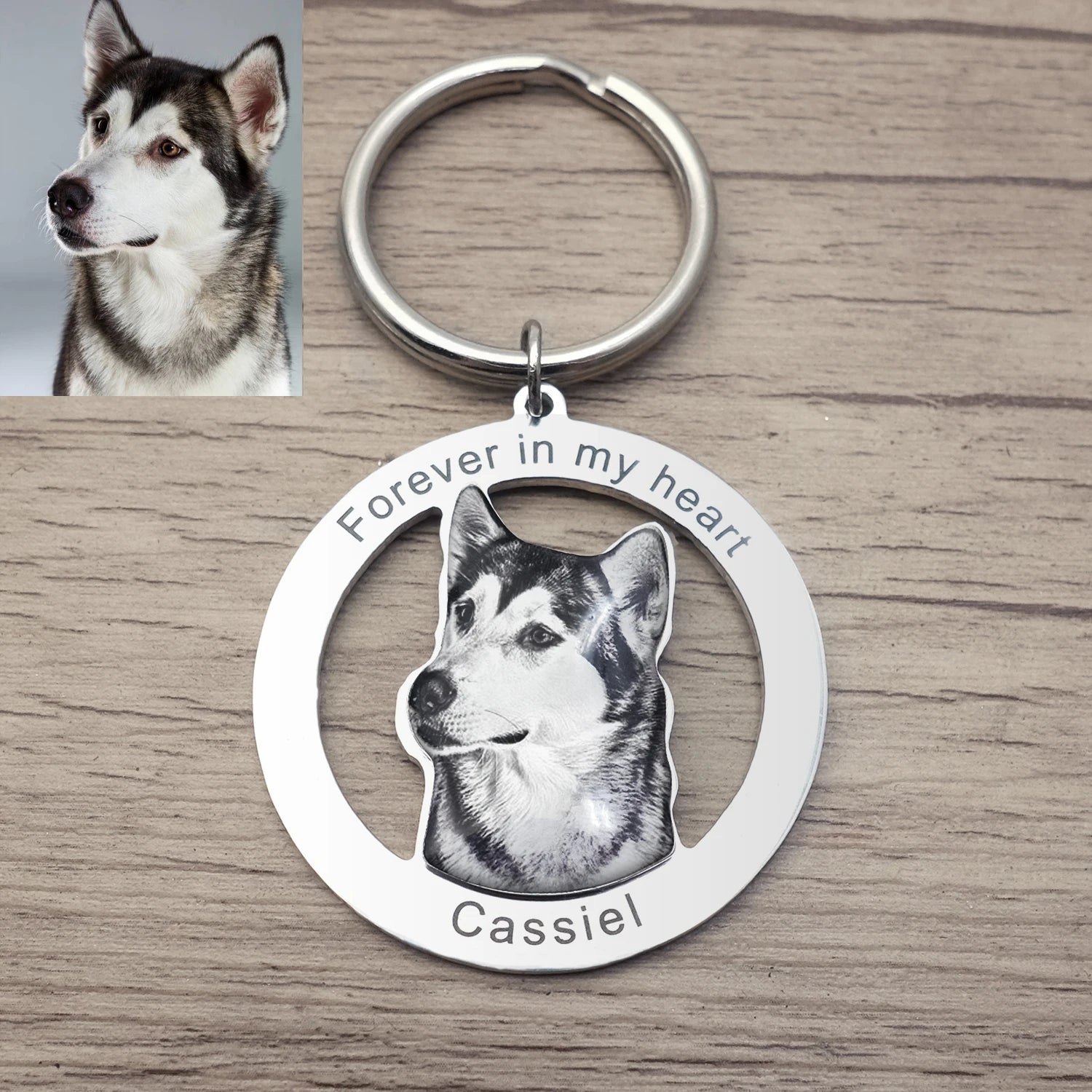 Custom Pet Portrait Engraved Keychain: Personalized Memorial Photo Gift  petlums.com Black White Picture  