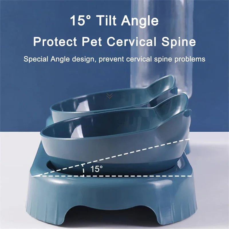 Pet Cat Bowl Automatic Feeder Water Dispenser Dog Cat Food Bowl with Drinking Raised Stand Double Dish Bowls for Cats Dogs Pet  petlums.com   