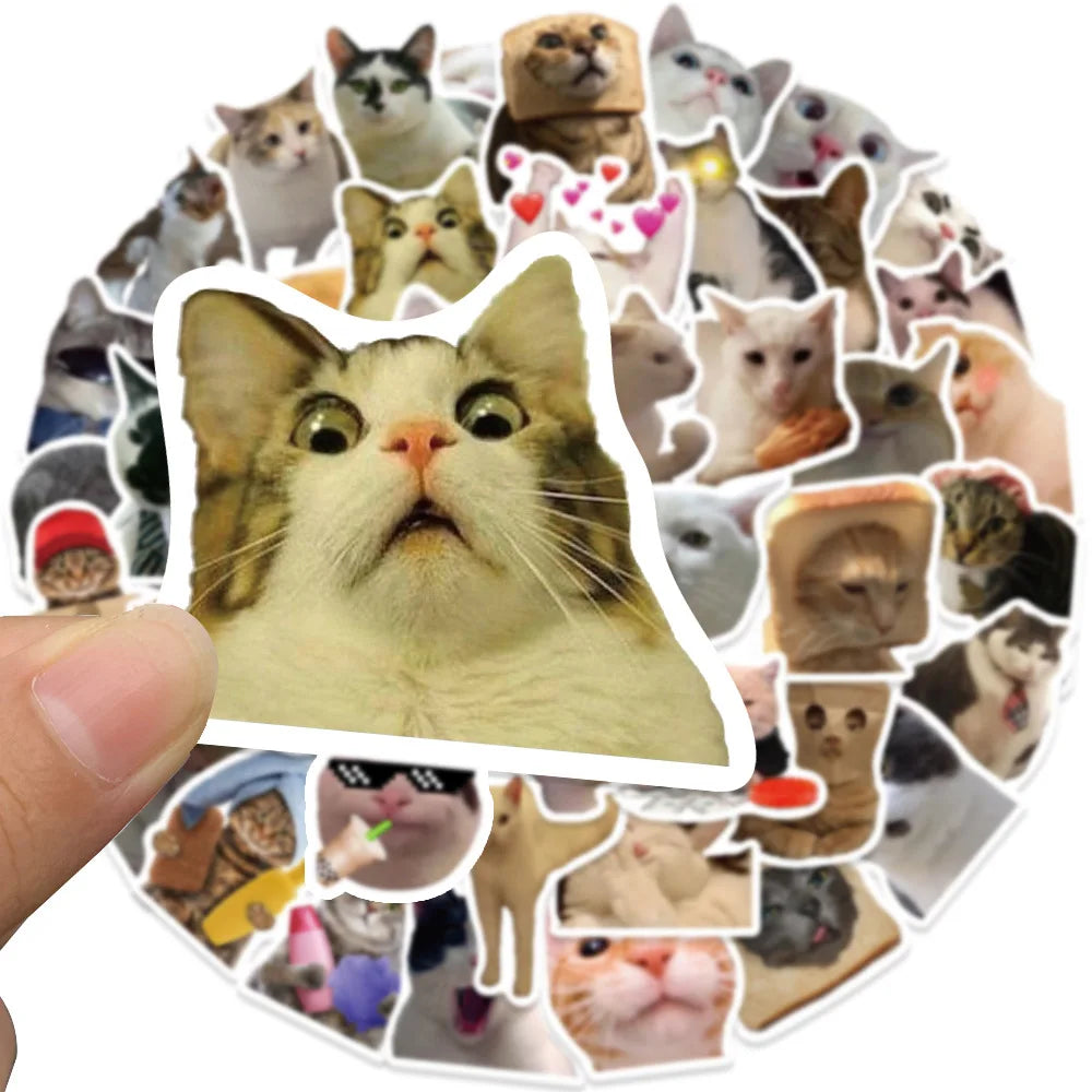 Funny Cat MEME Stickers Pack: Vibrant DIY Decals for Kids and Gadgets  petlums.com   