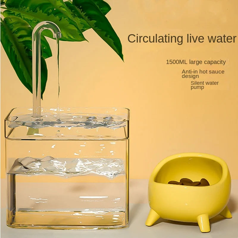Cat Water Fountain: Transparent Electric Mute Drinking Bowl for Pet Health  petlums.com   