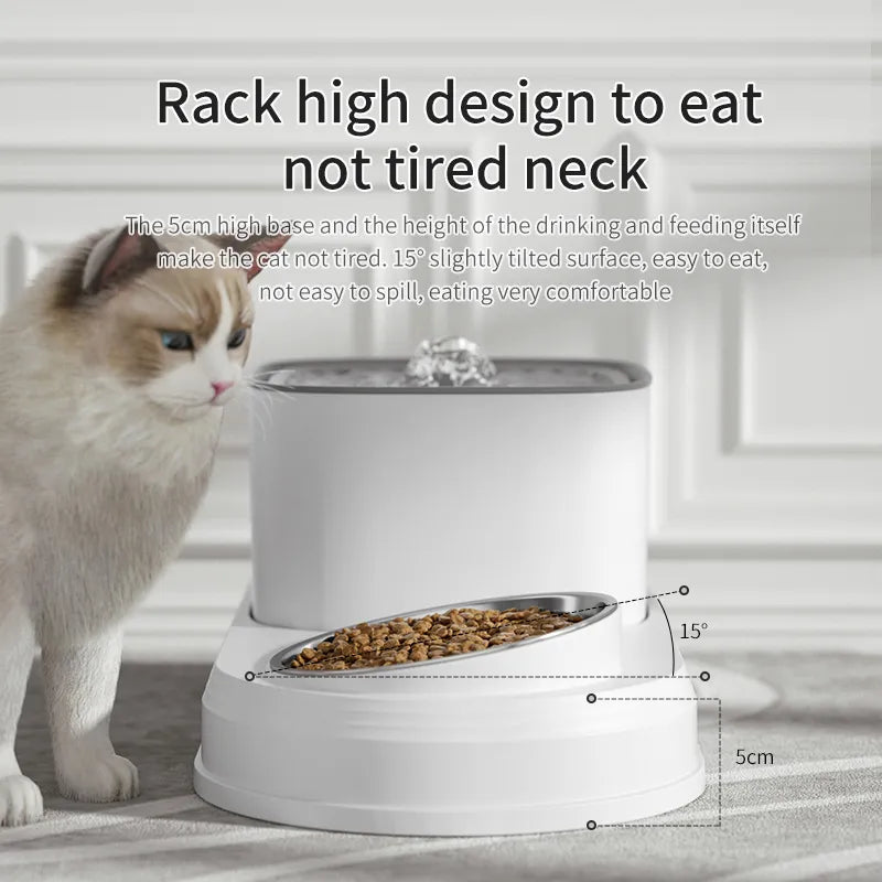 Cat Water Fountain with Automatic Feeding Bowl - Fresh Water Dispenser  petlums.com   