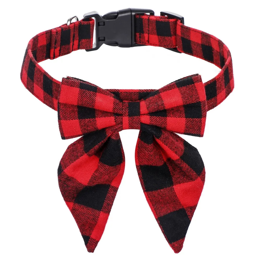 Cotton Christmas Snowflake Bow Dog Collar for Festive Holiday Style  petlums.com Red Black S 2.0cmx40cm 