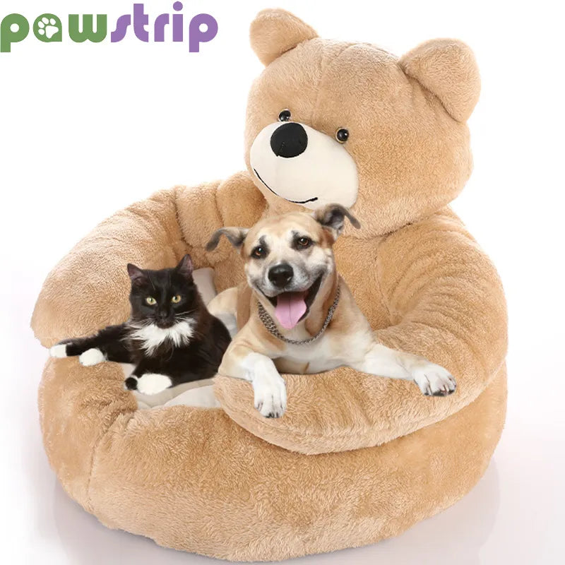 Super Soft Dog Bed Cute Winter Warm Bear Hug Cat Sleeping Mat Semi-closed Puppy Kitten Plush Nest Cushion Dog Sofa Pet Supplies  petlums.com   