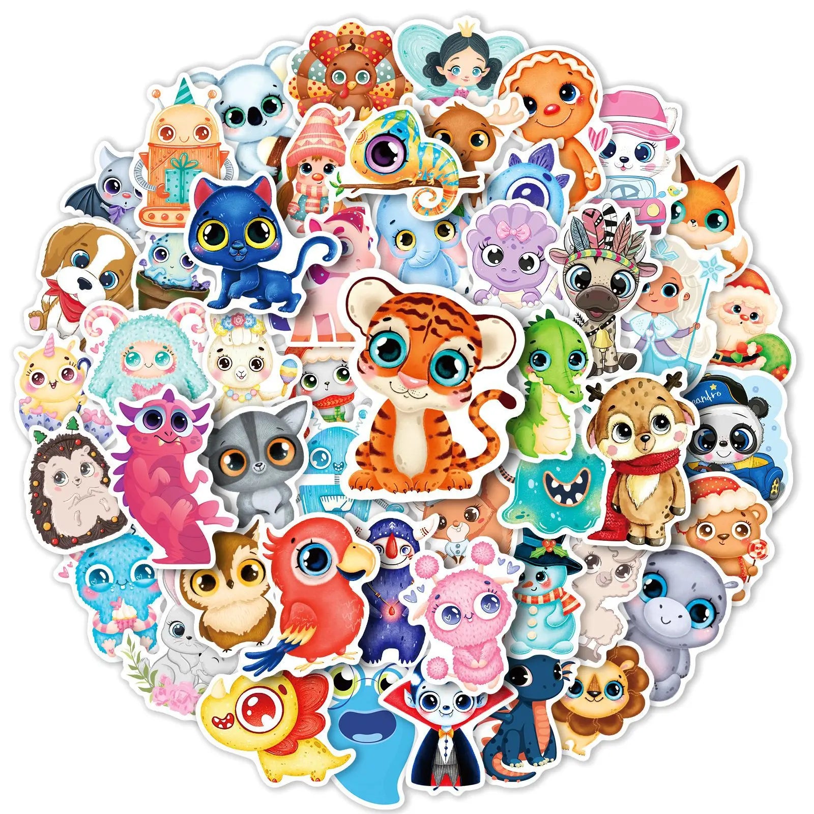 Cute Big Eyes Animals Sticker: Adorable Cartoon Decals for Laptop Guitar Phone  petlums.com 10pcs  