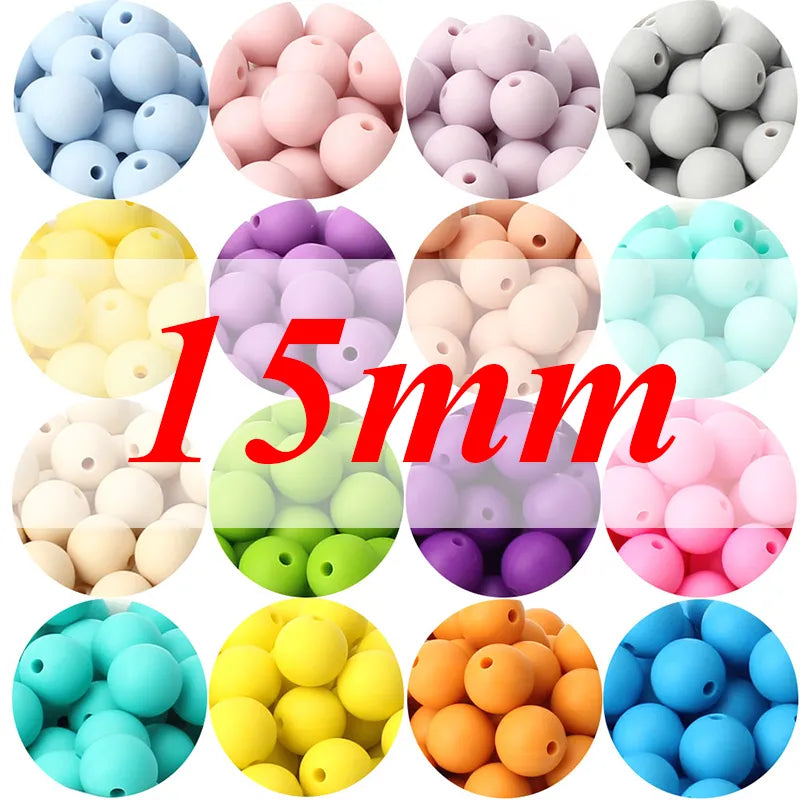 20pcs 15mm Baby Round Silicone Beads Food Grade DIY Teethers Toys Nipple Holder Pacifier Chain BPA Free Silicone Teething Beads  petlums.com   