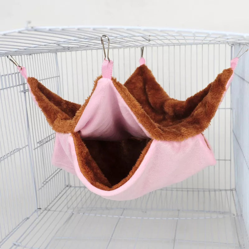 Winter Pet Hammock: Cozy Double Layer Plush Sleeping Bag Cage  petlums.com Pink 20x20cm 