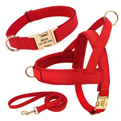 Leather Dog Collar Harness Leash Set: Personalized Stylish Vest for Dogs