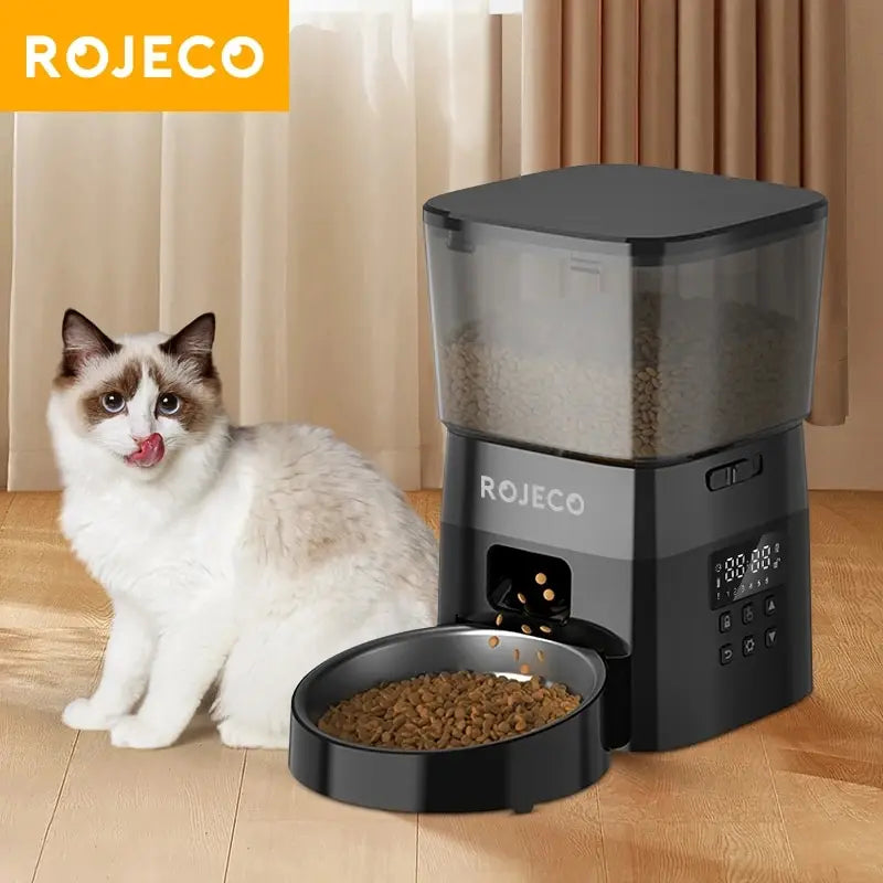 ROJECO Smart Automatic Pet Feeder for Cats & Dogs: Set Feeding Times, Adjustable Portions, Easy to Use  petlums.com   