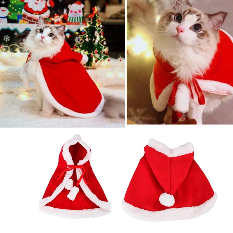Festive Pet Christmas Santa Costume with Red Scarf & Cloak  petlums.com   