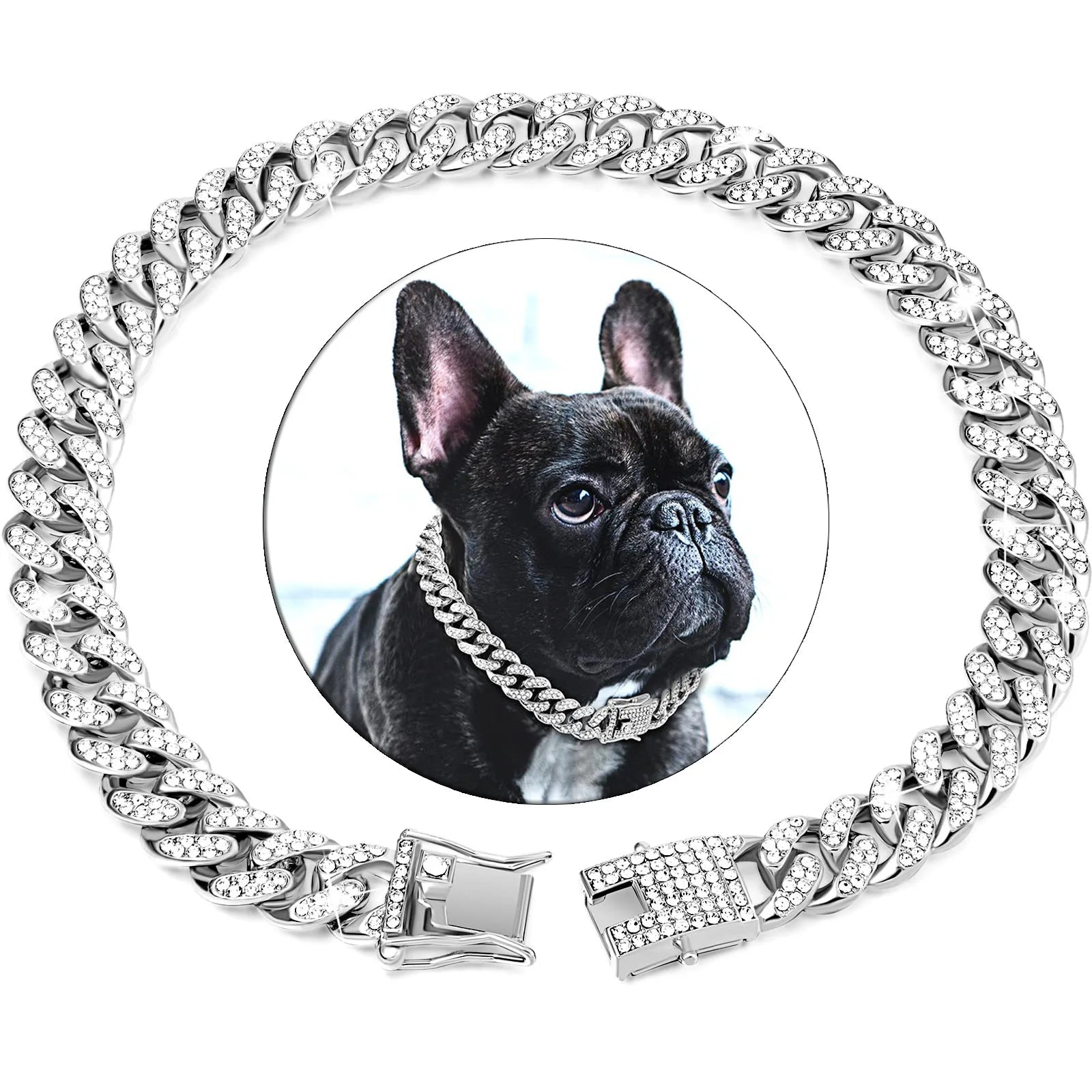 Diamond Dog Chain Collar: Stylish Metal Jewelry for Pets  petlums.com Silver 20cm 